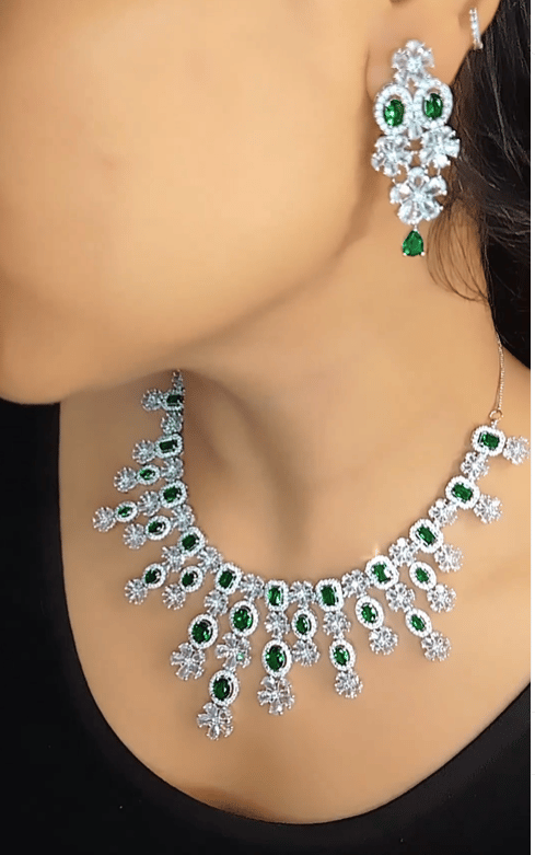 Emerald Delight - Green American Diamond Jewellery Set – Priyaasi
